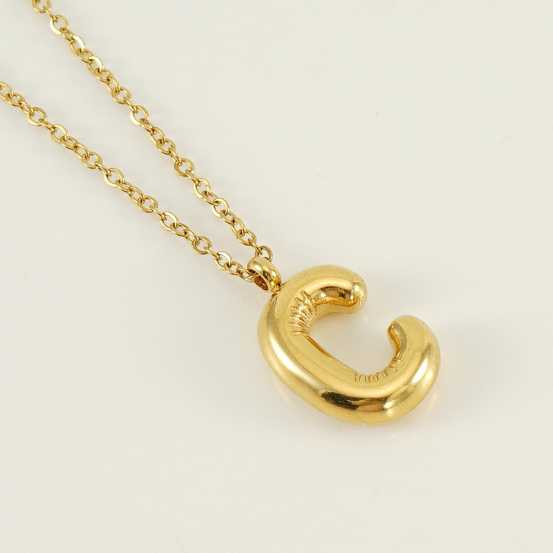 Or / Collier avec pendentif en acier inoxydable plaqué or 18 carats pour femme, série simple, lettre C simple, 1 pièce Image3